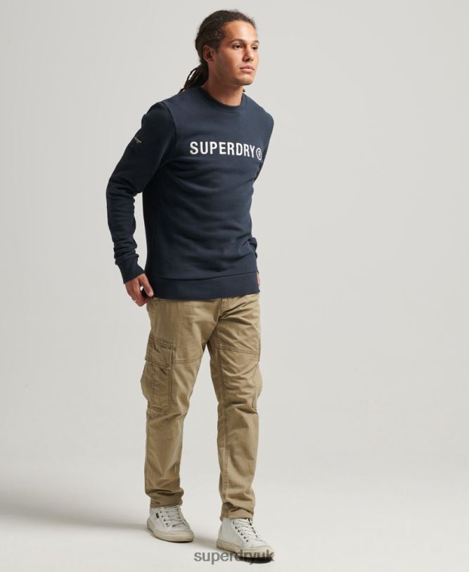 Corporation Logo Work Crew Sweatshirt Men Navy Clothing Superdry 66N8N5061