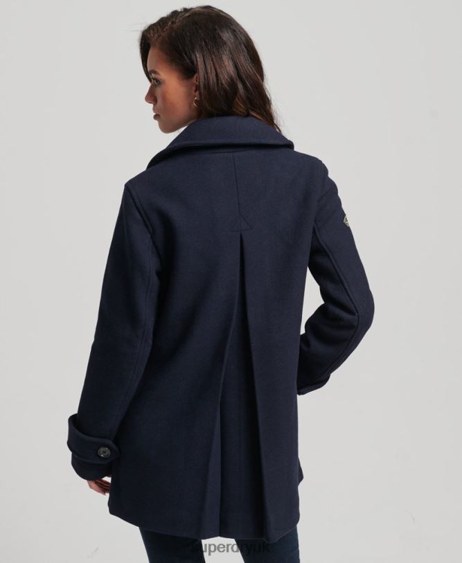 Double Breasted Wool Pea Coat Women Navy Clothing Superdry 66N8N3619