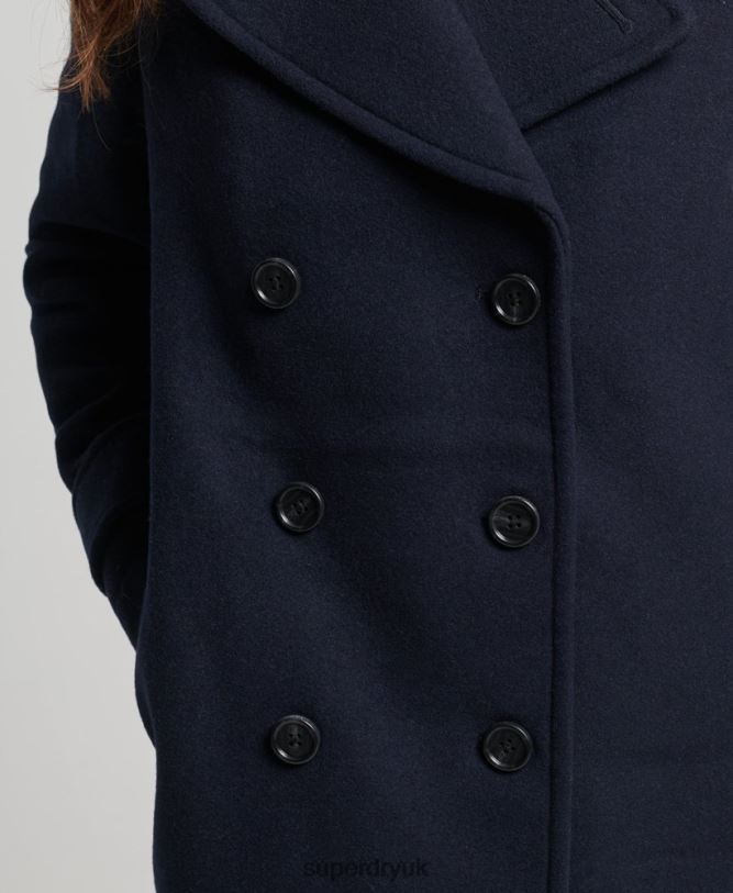 Double Breasted Wool Pea Coat Women Navy Clothing Superdry 66N8N3619