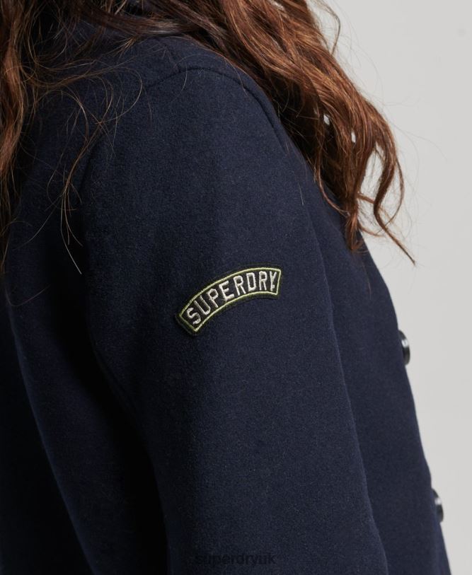 Double Breasted Wool Pea Coat Women Navy Clothing Superdry 66N8N3619