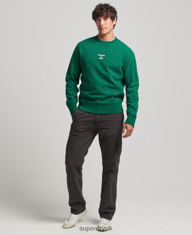Embroidered Logo Loose Crew Sweatshirt Men Green Clothing Superdry 66N8N877