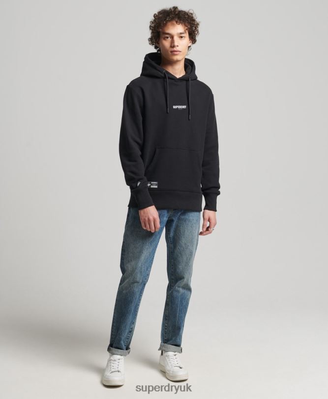 Embroidered Micro Logo Loose Fit Hoodie Men Black Clothing Superdry 66N8N5206
