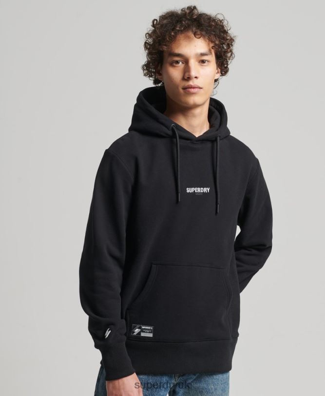 Embroidered Micro Logo Loose Fit Hoodie Men Black Clothing Superdry 66N8N5206