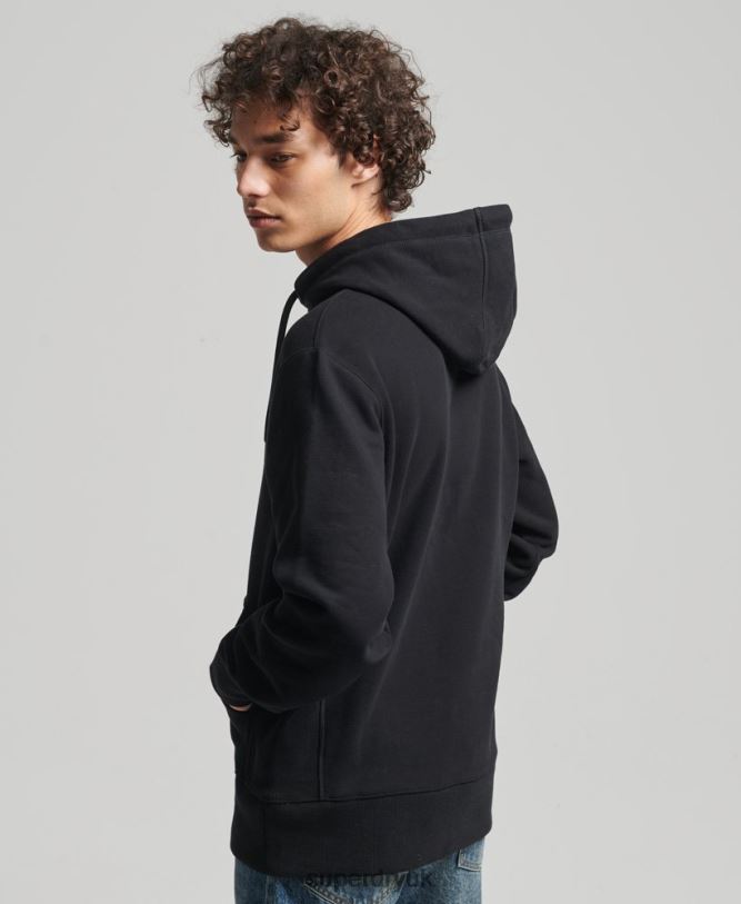 Embroidered Micro Logo Loose Fit Hoodie Men Black Clothing Superdry 66N8N5206