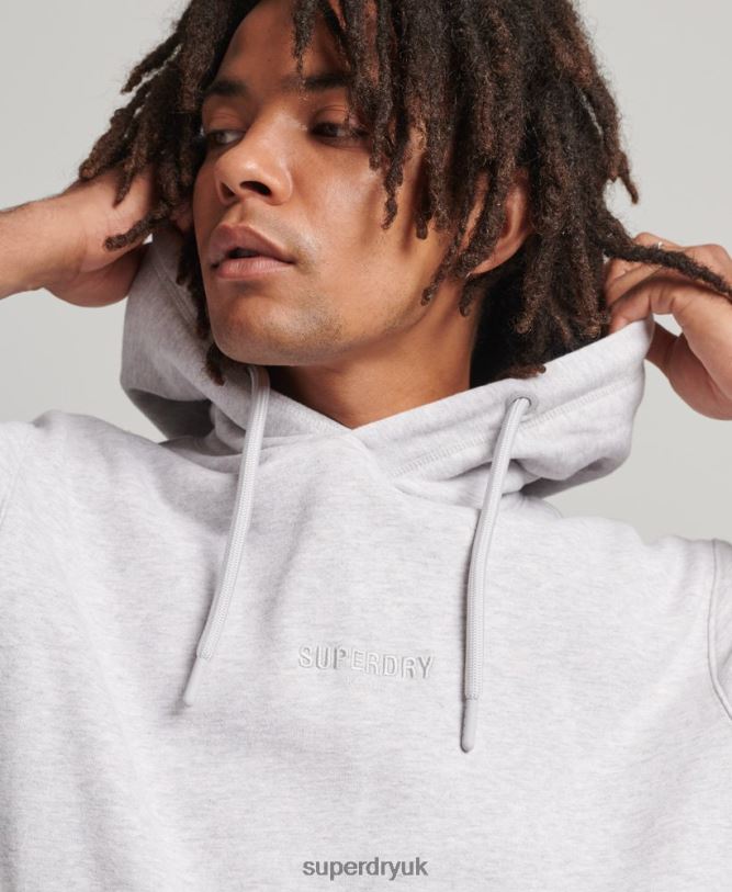 Embroidered Micro Logo Loose Fit Hoodie Men Grey Clothing Superdry 66N8N5113