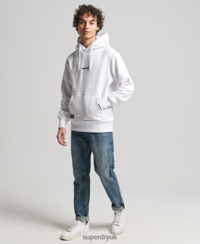 Embroidered Micro Logo Loose Fit Hoodie Men White Clothing Superdry 66N8N5142
