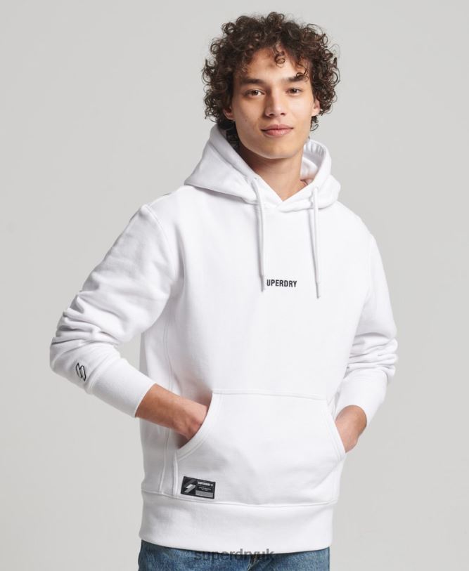 Embroidered Micro Logo Loose Fit Hoodie Men White Clothing Superdry 66N8N5142