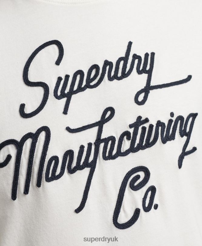 Embroidered Script Logo T-Shirt Men Cream Clothing Superdry 66N8N4851