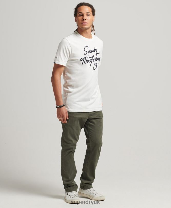 Embroidered Script Logo T-Shirt Men Cream Clothing Superdry 66N8N4851