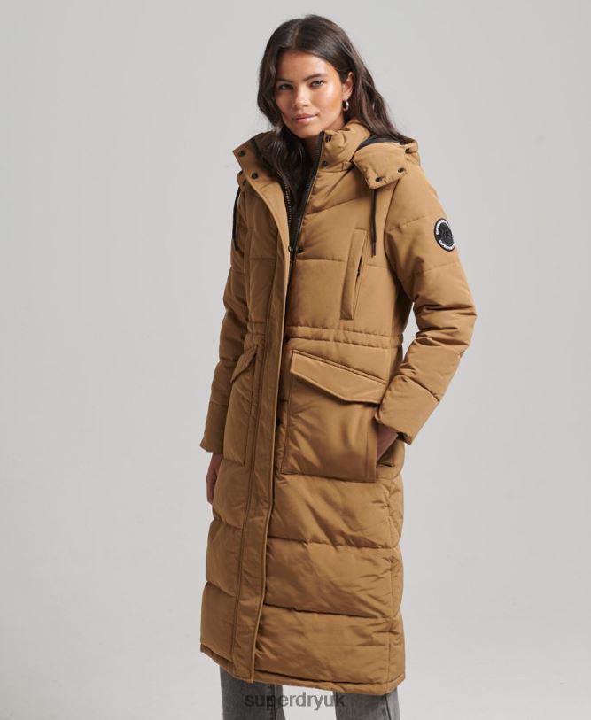Everest Longline Puffer Coat Women Brown Clothing Superdry 66N8N3674