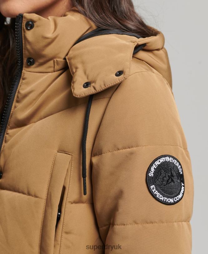 Everest Longline Puffer Coat Women Brown Clothing Superdry 66N8N3674