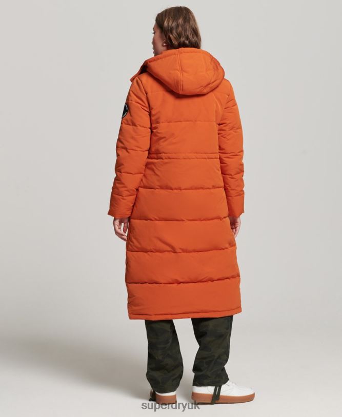 Everest Longline Puffer Coat Women Orange Clothing Superdry 66N8N3673