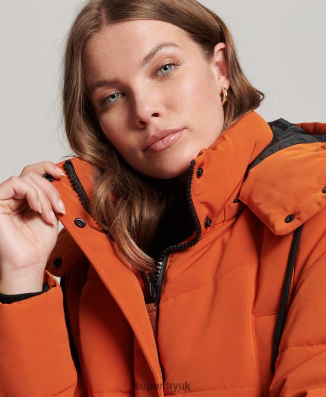 Everest Longline Puffer Coat Women Orange Clothing Superdry 66N8N3673
