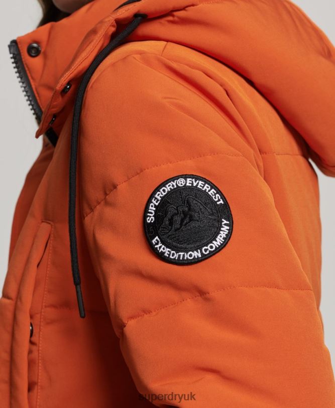 Everest Longline Puffer Coat Women Orange Clothing Superdry 66N8N3673