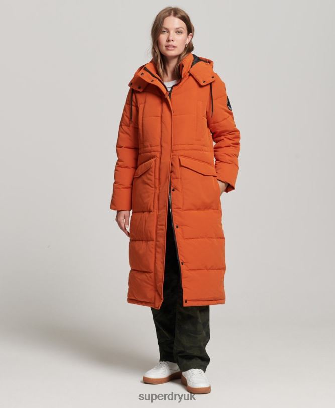 Everest Longline Puffer Coat Women Orange Clothing Superdry 66N8N3673