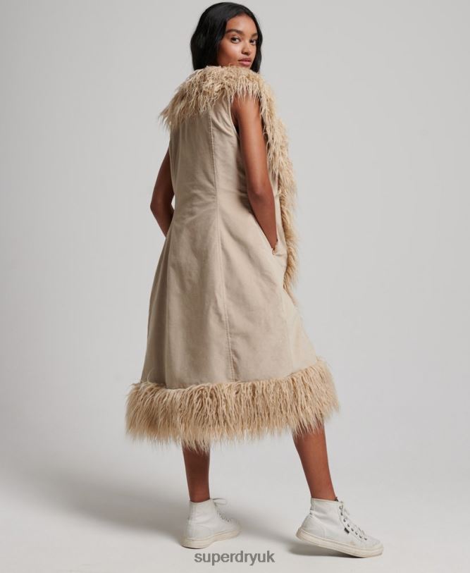 Faux Fur Afghan Long Gilet Women Brown Clothing Superdry 66N8N3560