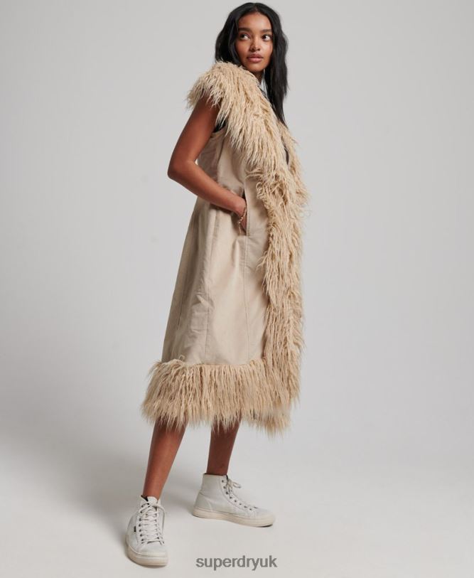 Faux Fur Afghan Long Gilet Women Brown Clothing Superdry 66N8N3560