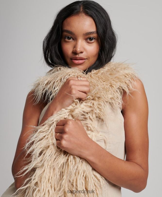 Faux Fur Afghan Long Gilet Women Brown Clothing Superdry 66N8N3560