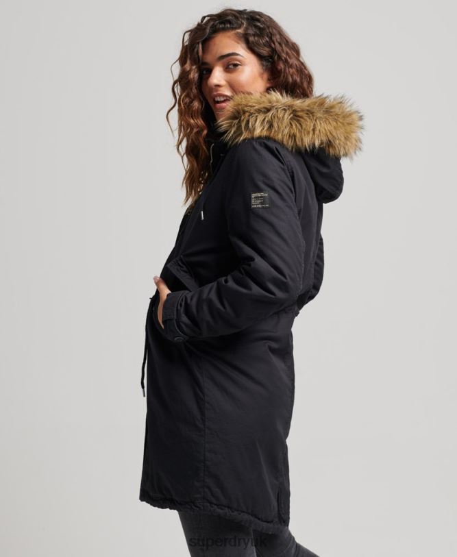 Faux Fur Authentic Military Parka Coat Women Dark Grey Clothing Superdry 66N8N5731