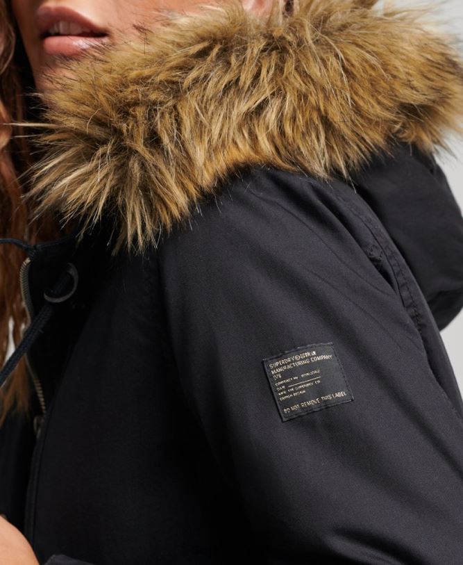 Faux Fur Authentic Military Parka Coat Women Dark Grey Clothing Superdry 66N8N5731