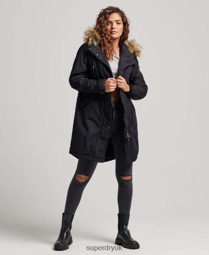 Faux Fur Authentic Military Parka Coat Women Dark Grey Clothing Superdry 66N8N5731