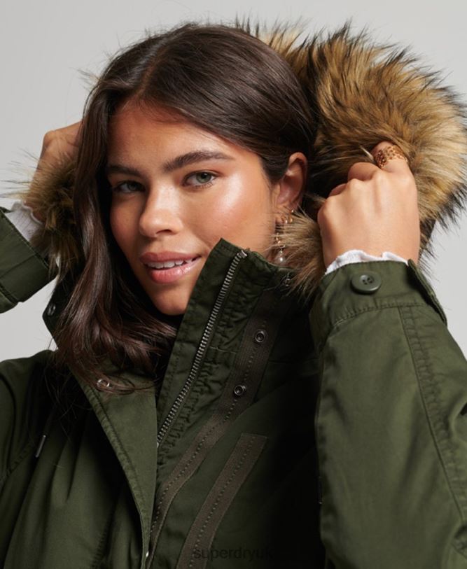 Faux Fur Authentic Military Parka Coat Women Green Clothing Superdry 66N8N5493