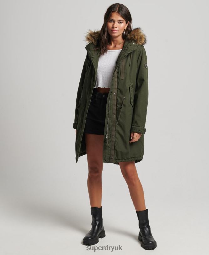 Faux Fur Authentic Military Parka Coat Women Green Clothing Superdry 66N8N5493