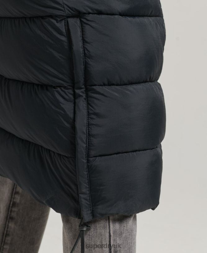 Faux Fur Hooded Longline Puffer Coat Women Dark Grey Clothing Superdry 66N8N3660