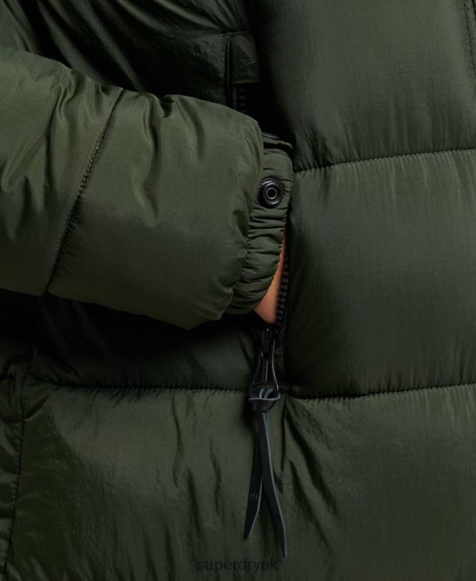 Faux Fur Hooded Longline Puffer Coat Women Green Clothing Superdry 66N8N3626