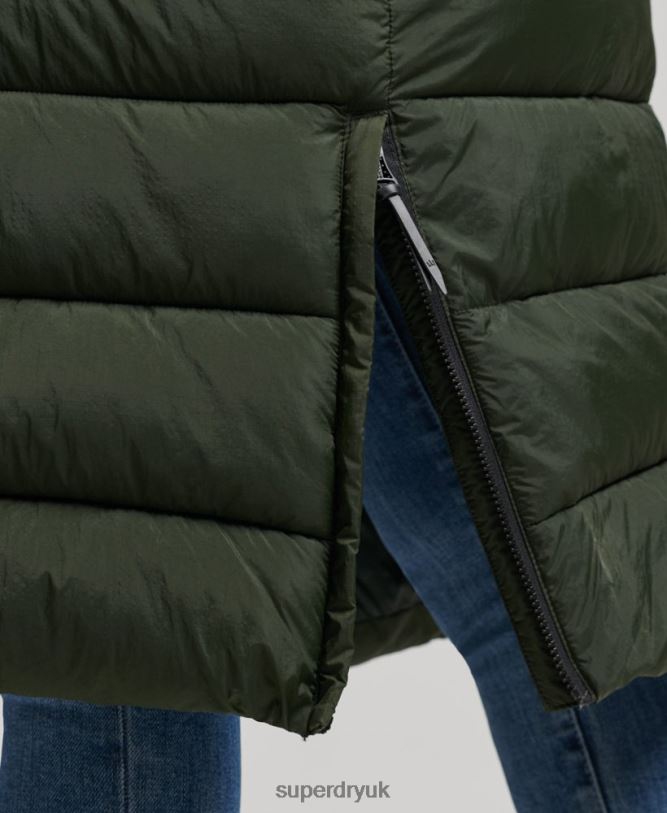Faux Fur Hooded Longline Puffer Coat Women Green Clothing Superdry 66N8N3626