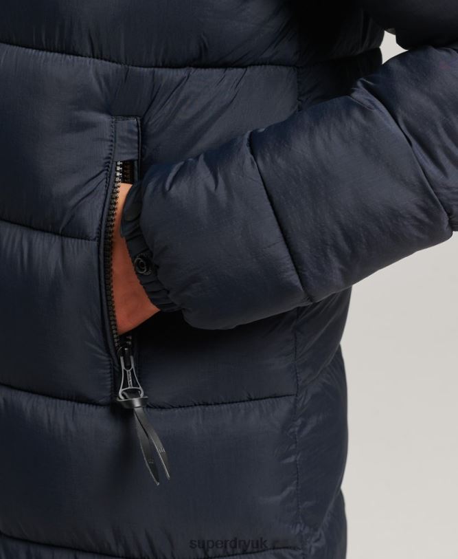 Faux Fur Hooded Longline Puffer Coat Women Navy Clothing Superdry 66N8N3662