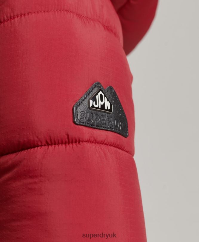 Faux Fur Hooded Longline Puffer Coat Women Red Clothing Superdry 66N8N3661