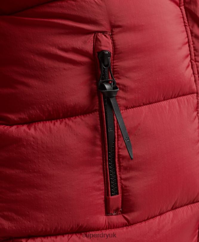 Faux Fur Hooded Longline Puffer Coat Women Red Clothing Superdry 66N8N3661