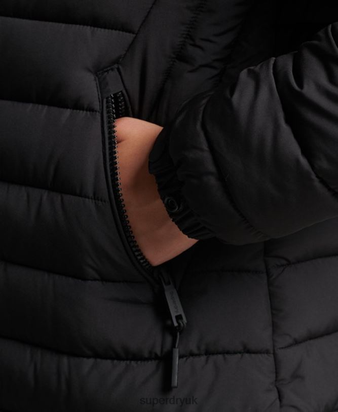 Faux Fur Hooded Mid Length Puffer Jacket Women Black Clothing Superdry 66N8N3550