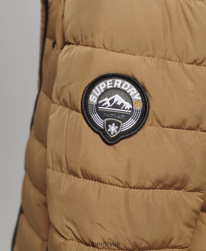 Faux Fur Hooded Mid Length Puffer Jacket Women Brown Clothing Superdry 66N8N3748