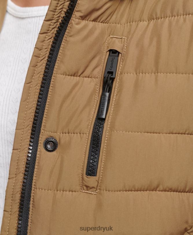 Faux Fur Hooded Mid Length Puffer Jacket Women Brown Clothing Superdry 66N8N3748