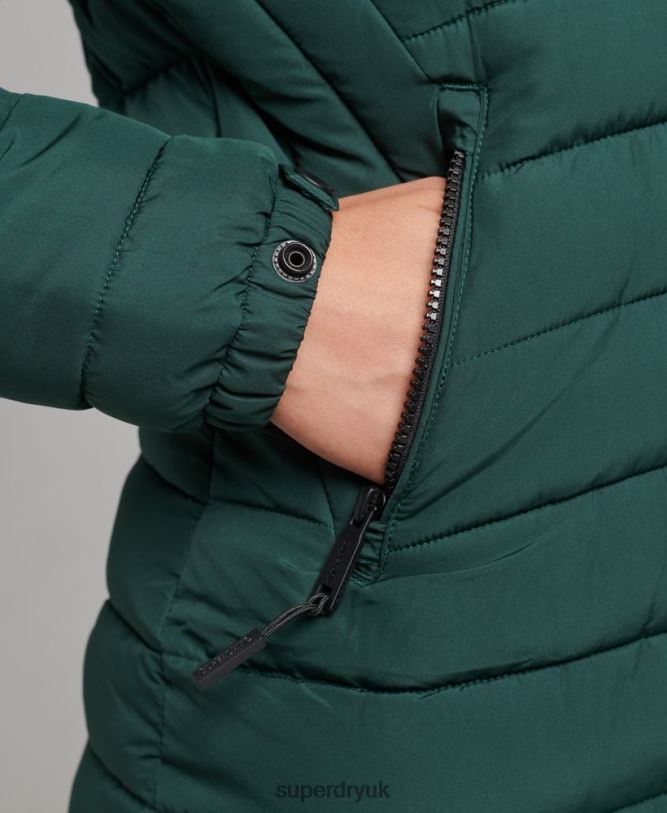 Faux Fur Hooded Mid Length Puffer Jacket Women Green Clothing Superdry 66N8N3636