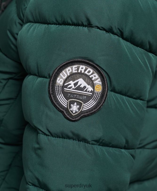 Faux Fur Hooded Mid Length Puffer Jacket Women Green Clothing Superdry 66N8N3636