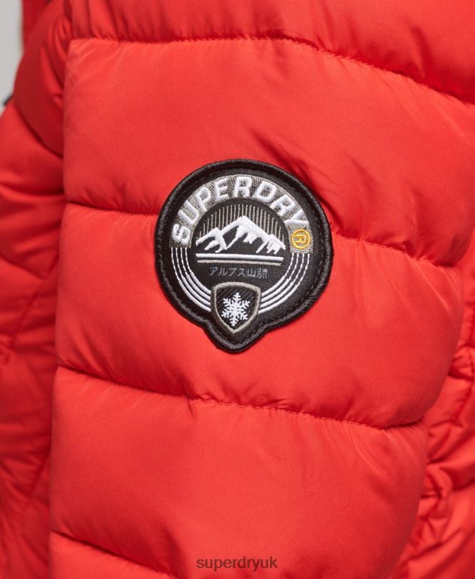 Faux Fur Hooded Mid Length Puffer Jacket Women Red Clothing Superdry 66N8N3688