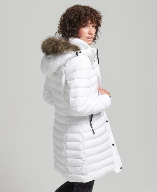 Faux Fur Hooded Mid Length Puffer Jacket Women White Clothing Superdry 66N8N3606