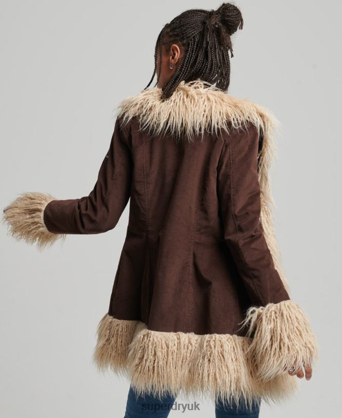 Faux Fur Lined Afghan Coat Women Brown Clothing Superdry 66N8N3643