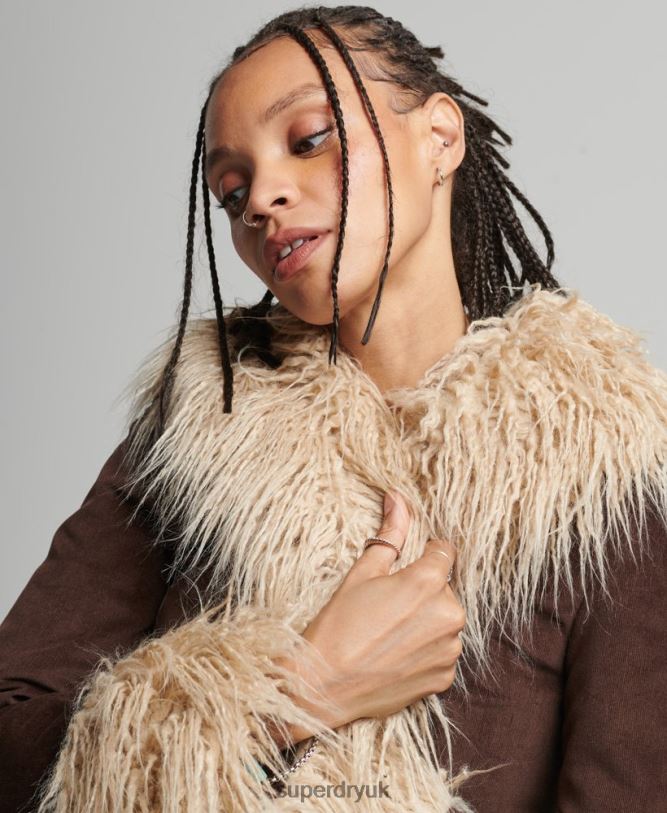 Faux Fur Lined Afghan Coat Women Brown Clothing Superdry 66N8N3643