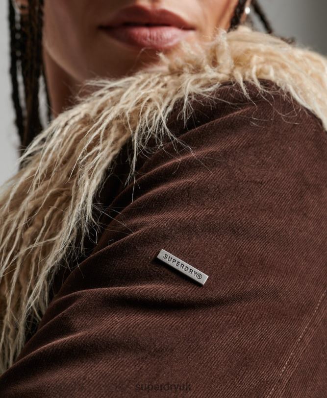 Faux Fur Lined Afghan Coat Women Brown Clothing Superdry 66N8N3643