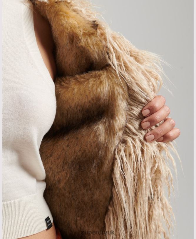 Faux Fur Lined Afghan Coat Women Brown Clothing Superdry 66N8N3643