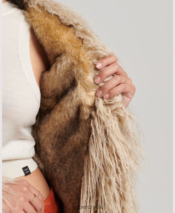 Faux Fur Lined Afghan Coat Women Brown Clothing Superdry 66N8N3721