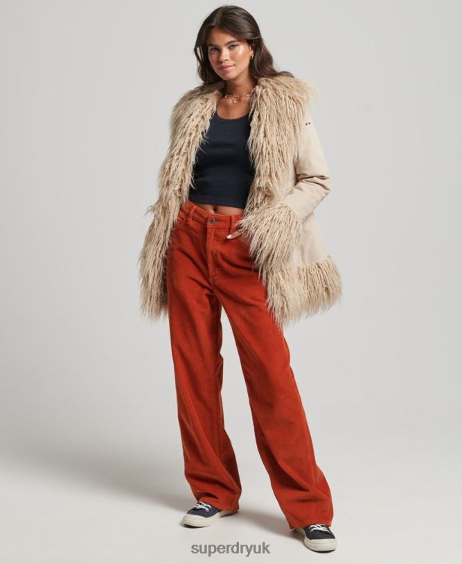 Faux Fur Lined Afghan Coat Women Brown Clothing Superdry 66N8N3721