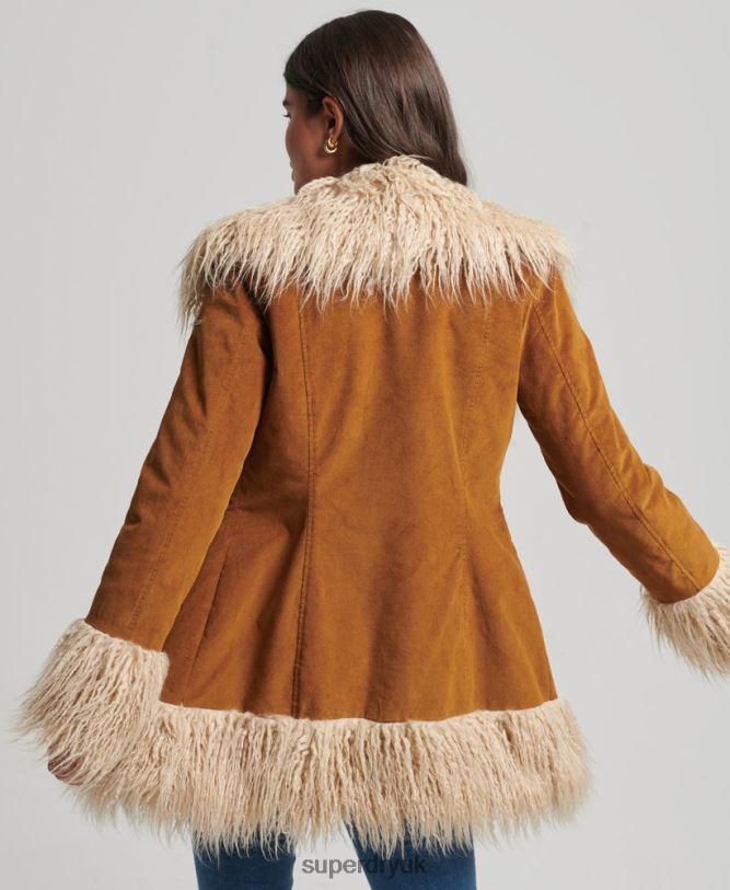 Faux Fur Lined Afghan Coat Women Brown Clothing Superdry 66N8N3737