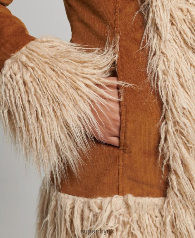 Faux Fur Lined Afghan Coat Women Brown Clothing Superdry 66N8N3737