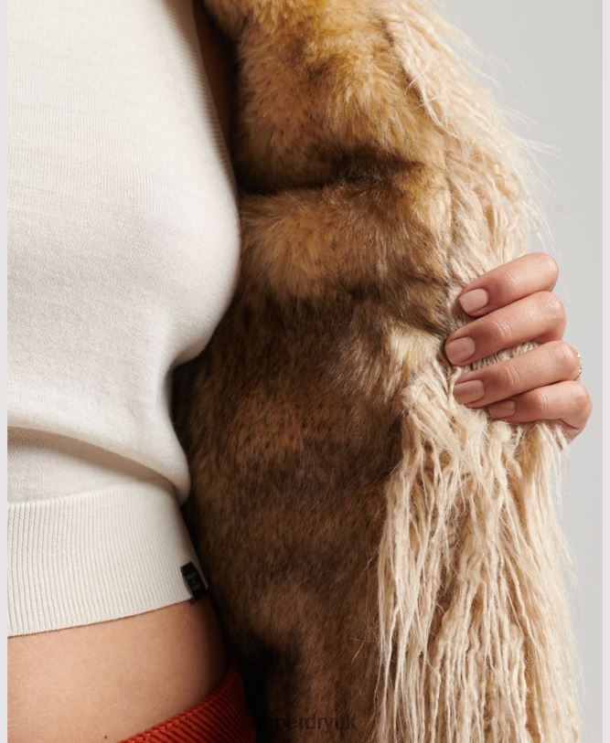 Faux Fur Lined Afghan Coat Women Brown Clothing Superdry 66N8N3737