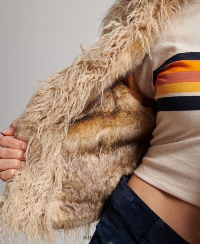 Faux Fur Lined Afghan Cropped Gilet Women Brown Clothing Superdry 66N8N3553